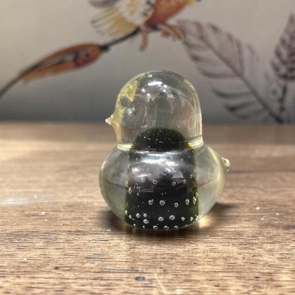 Norcrest Japan Art Glass Bird Figurine, Clear Bubbles Design Vintage Paperweight